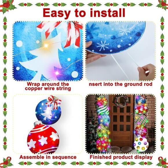 10 Pcs Christmas Outdoor Yard Signs Christmas Balls Decor with 10 Light Strings - Picture 4 of 7